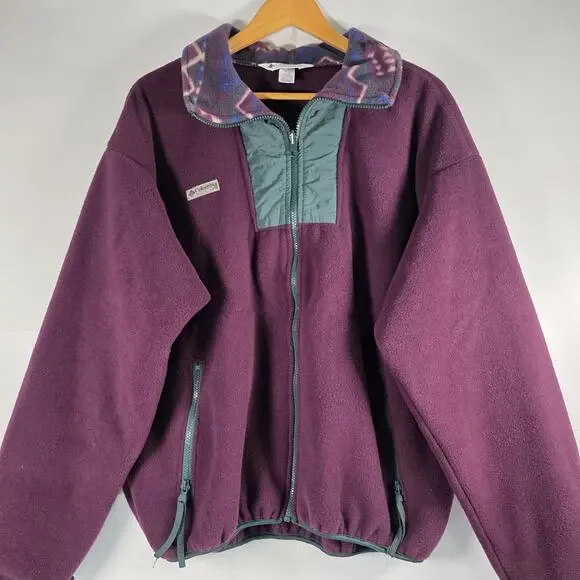 Vintage Columbia Jacket Mens XL Burgundy/Green Aztec Fleece Full Zip Made in USA - Picture 5 of 11
